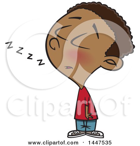 Clipart of a Cartoon African American Boy Dozing While Standing up - Royalty Free Vector Illustration by toonaday