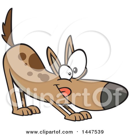 Clipart of a Cartoon Puppy Stretching in a Downward Dog Yoga Position - Royalty Free Vector Illustration by toonaday