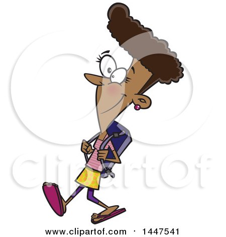 Clipart of a Cartoon African American Teenage School Girl Walking - Royalty Free Vector Illustration by toonaday