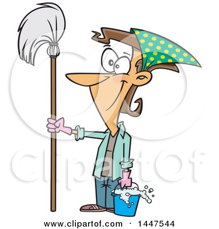 Clipart of a Cartoon Happy Caucasian Woman Ready for Spring Cleaning, Holding a Mop and Bucket - Royalty Free Vector Illustration by toonaday
