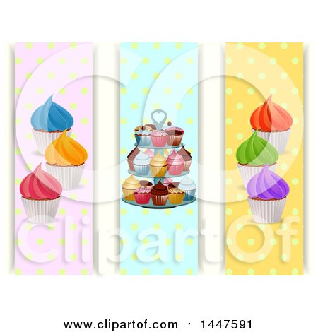 Clipart of Vertical Polka Dot Banners with Cupcakes - Royalty Free Vector Illustration by elaineitalia