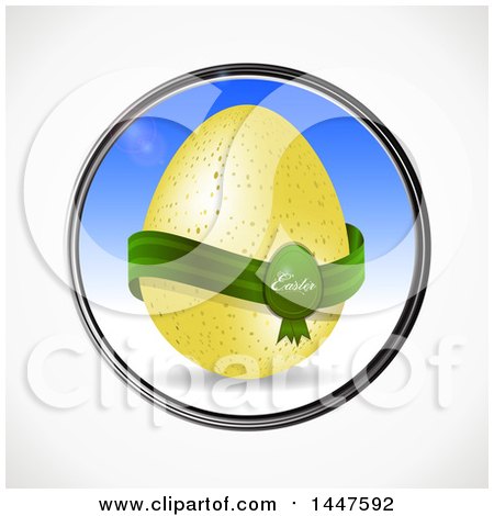 Clipart of a Speckled Easter Egg with a Ribbon in a Blue Sky Frame on Shaded White - Royalty Free Vector Illustration by elaineitalia