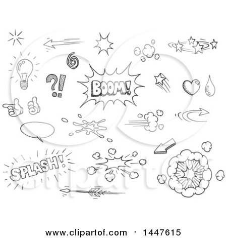 Clipart of Sketched Black and White Comic Design Elements - Royalty Free Vector Illustration by yayayoyo