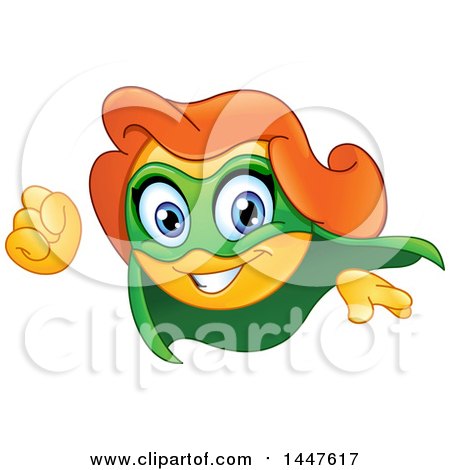 Clipart of a Yellow Cartoon Emoji Emoticon Super Woman Smiley Face Flying - Royalty Free Vector Illustration by yayayoyo