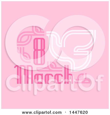 Clipart of a Retro March 8th International Women's Day Design with a Dove on Pink - Royalty Free Vector Illustration by elena