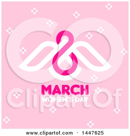 Clipart of a Retro March 8th Dove International Women's Day Design with Flowers on Pink - Royalty Free Vector Illustration by elena