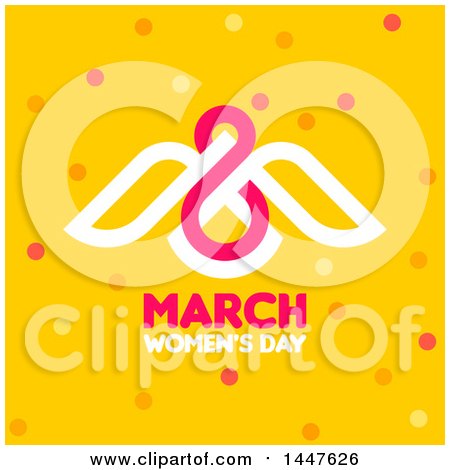 Clipart of a Retro March 8th Dove International Women's Day Design with Polka Dots on Yellow - Royalty Free Vector Illustration by elena