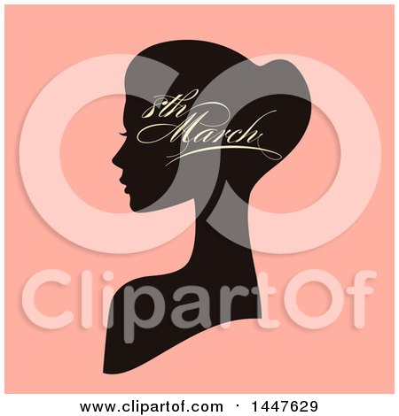 Clipart of a Retro Silhouetted Lady with 8th March Text for International Womens Day on Pink - Royalty Free Vector Illustration by elena