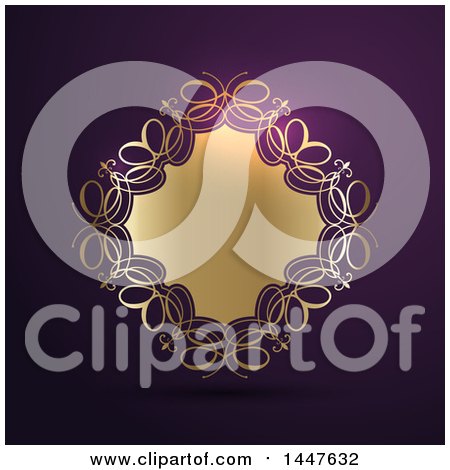 Clipart of a Fancy Golden Frame over Dark Purple - Royalty Free Vector Illustration by KJ Pargeter