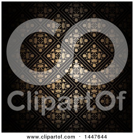 Clipart of a Golden Diamond Floral Pattern on Black - Royalty Free Vector Illustration by KJ Pargeter