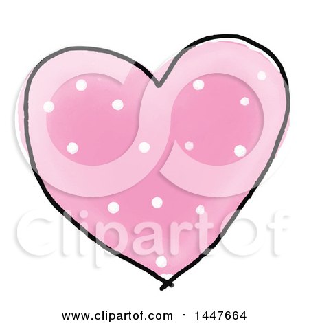 Clipart of a Pink Polka Dot Watercolor Painted Heart on a White Background - Royalty Free Vector Illustration by KJ Pargeter