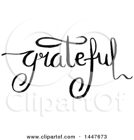 Clipart of a Grayscale Handwritten Word, Grateful - Royalty Free Vector Illustration by Cherie Reve