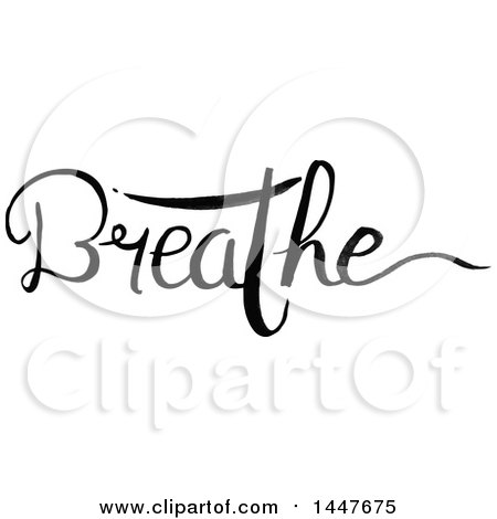 Clipart of a Grayscale Handwritten Motivational Word, Breathe - Royalty Free Vector Illustration by Cherie Reve