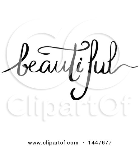 Clipart of a Grayscale Handwritten Motivational Word, Beautiful - Royalty Free Vector Illustration by Cherie Reve