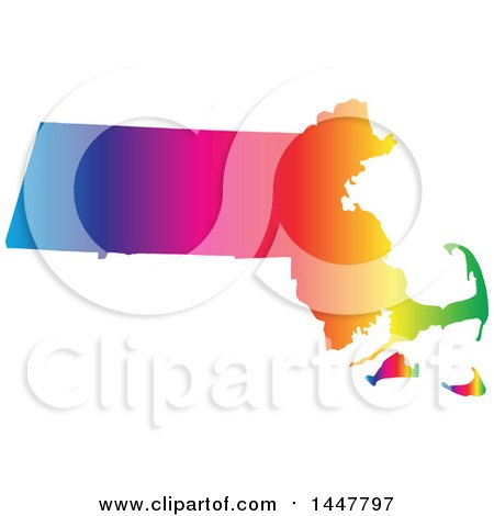 Clipart of a Gradient Rainbow Map of Massachusetts, United States of America - Royalty Free Vector Illustration by Jamers