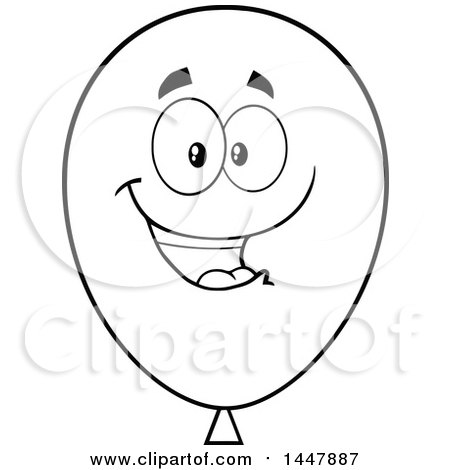 Clipart of a Cartoon Happy Black and White Lineart Party Balloon Mascot - Royalty Free Vector Illustration by Hit Toon