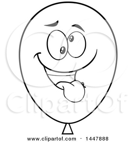 Clipart of a Cartoon Goofy Black and White Lineart Party Balloon Mascot - Royalty Free Vector Illustration by Hit Toon