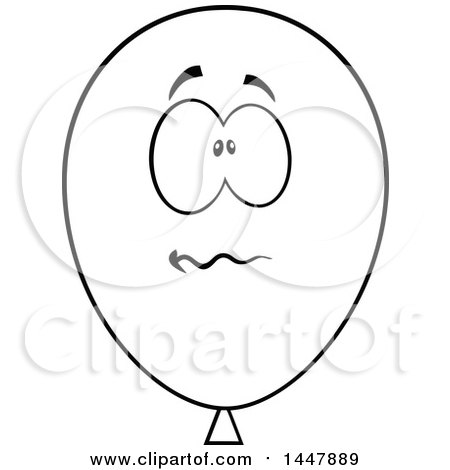 Clipart of a Cartoon Stressed Black and White Lineart Party Balloon Mascot - Royalty Free Vector Illustration by Hit Toon