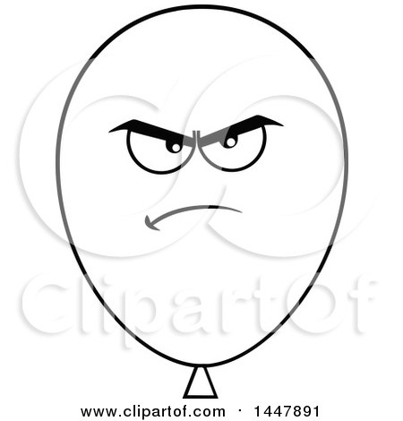 Clipart of a Cartoon Angry Black and White Lineart Party Balloon Mascot - Royalty Free Vector Illustration by Hit Toon
