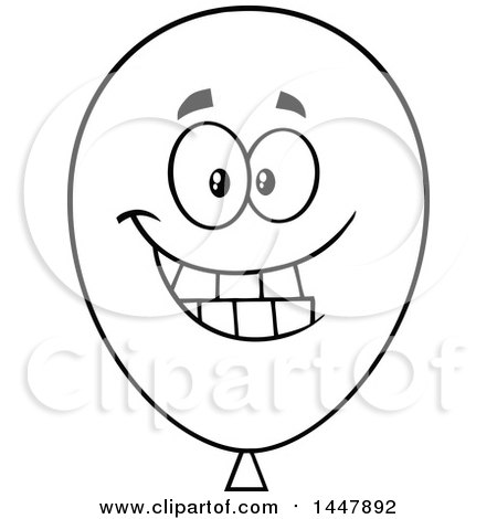 Clipart of a Cartoon Happy Black and White Lineart Party Balloon Mascot - Royalty Free Vector Illustration by Hit Toon