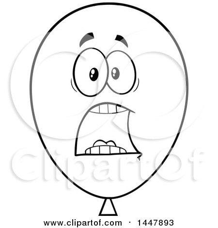 Clipart of a Cartoon Scared Black and White Lineart Party Balloon Mascot - Royalty Free Vector Illustration by Hit Toon