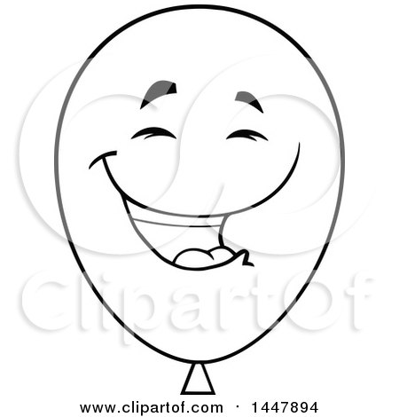 Clipart of a Cartoon Laughing Black and White Lineart Party Balloon Mascot - Royalty Free Vector Illustration by Hit Toon
