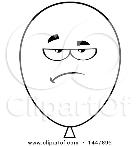 Clipart of a Cartoon Annoyed or Bored Black and White Lineart Party Balloon Mascot - Royalty Free Vector Illustration by Hit Toon