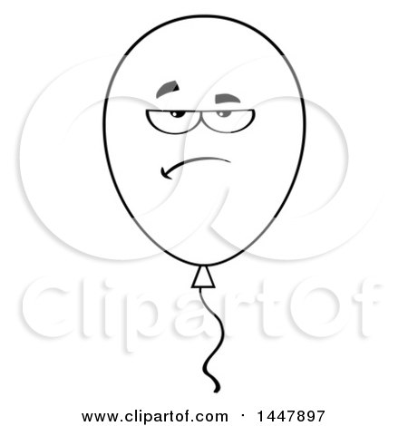 Clipart of a Cartoon Black and White Lineart Annoyed Party Balloon Character - Royalty Free Vector Illustration by Hit Toon