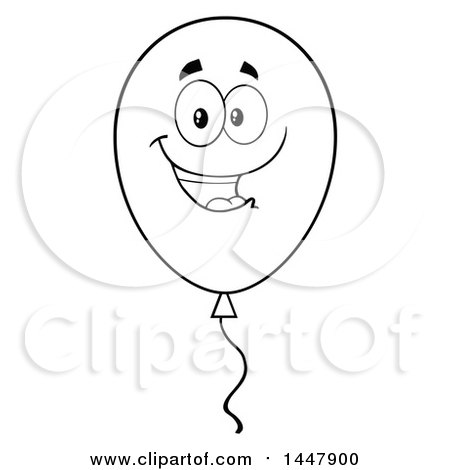 Clipart of a Cartoon Black and White Lineart Party Balloon Character - Royalty Free Vector Illustration by Hit Toon