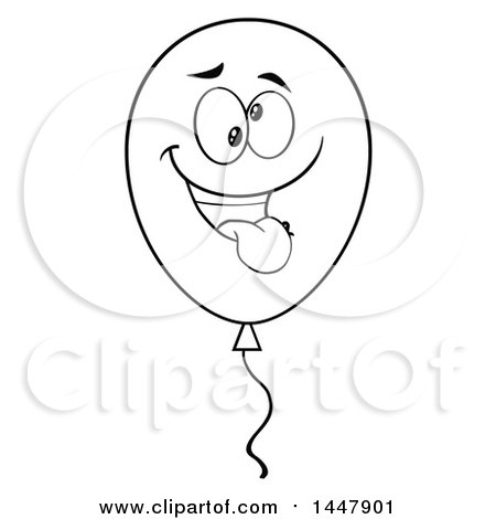Clipart of a Cartoon Black and White Lineart Goofy Party Balloon