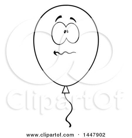 Clipart of a Cartoon Black and White Lineart Stressed Party Balloon Character - Royalty Free Vector Illustration by Hit Toon