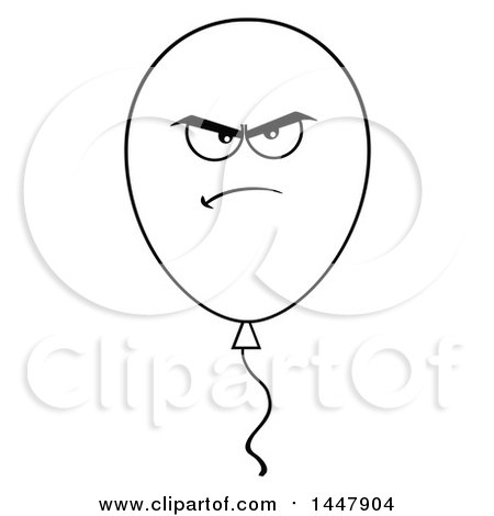 Clipart of a Cartoon Black and White Lineart Angry Party Balloon Character - Royalty Free Vector Illustration by Hit Toon