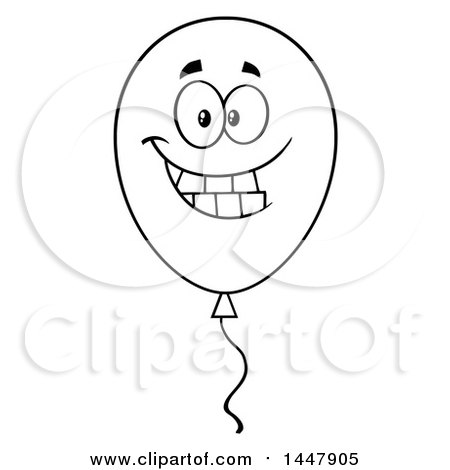 Clipart of a Cartoon Black and White Lineart Party Balloon Character - Royalty Free Vector Illustration by Hit Toon