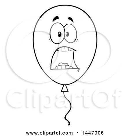 Clipart of a Cartoon Black and White Lineart Terrified Party Balloon Character - Royalty Free Vector Illustration by Hit Toon