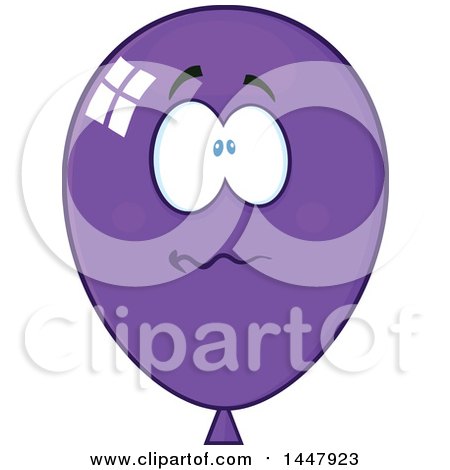 Clipart of a Cartoon Stressed Purple Party Balloon Mascot - Royalty Free Vector Illustration by Hit Toon