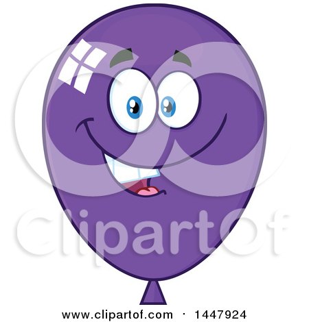 Clipart of a Cartoon Happy Purple Party Balloon Mascot - Royalty Free Vector Illustration by Hit Toon
