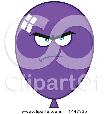 Clipart of a Cartoon Mad Purple Party Balloon Mascot - Royalty Free Vector Illustration by Hit Toon