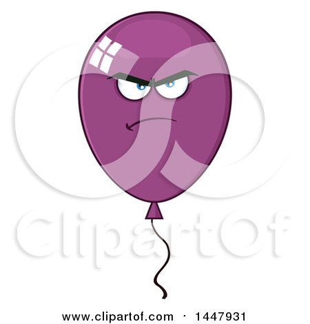 Clipart of a Cartoon Angry Purple Party Balloon Character - Royalty Free Vector Illustration by Hit Toon