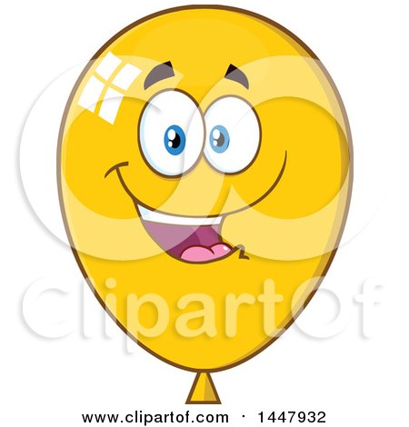 Clipart of a Cartoon Happy Yellow Party Balloon Mascot - Royalty Free Vector Illustration by Hit Toon