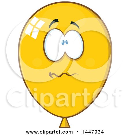 Clipart of a Cartoon Stressed Yellow Party Balloon Mascot - Royalty Free Vector Illustration by Hit Toon