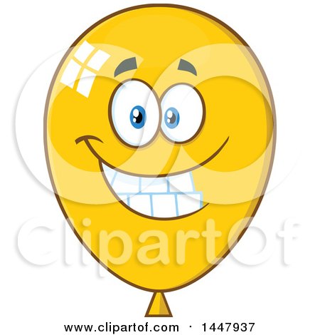 Clipart of a Cartoon Happy Yellow Party Balloon Mascot - Royalty Free Vector Illustration by Hit Toon