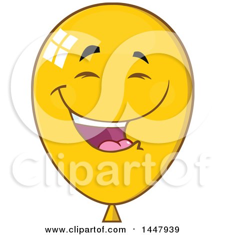 Clipart of a Cartoon Laughing Yellow Party Balloon Mascot - Royalty Free Vector Illustration by Hit Toon
