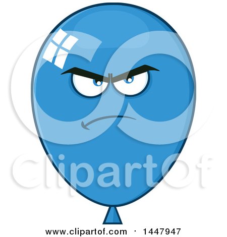 Clipart of a Cartoon Mad Blue Party Balloon Mascot - Royalty Free Vector Illustration by Hit Toon