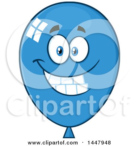 Clipart of a Cartoon Happy Blue Party Balloon Mascot - Royalty Free Vector Illustration by Hit Toon
