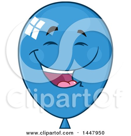 Clipart of a Cartoon Laughing Blue Party Balloon Mascot - Royalty Free Vector Illustration by Hit Toon