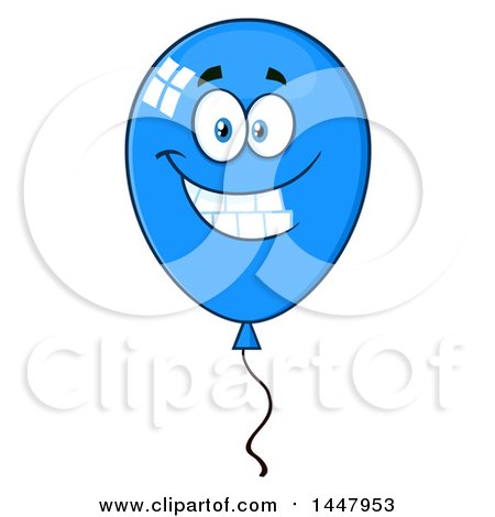 Clipart of a Cartoon Blue Party Balloon Character - Royalty Free Vector Illustration by Hit Toon