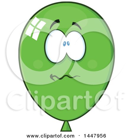 Clipart of a Cartoon Stressed Green Party Balloon Mascot - Royalty Free Vector Illustration by Hit Toon