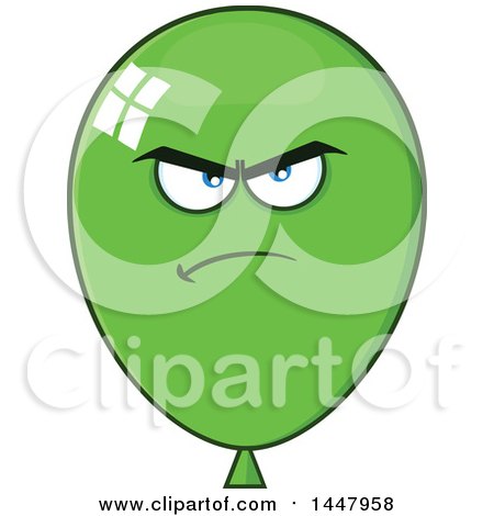 Clipart of a Cartoon Mad Green Party Balloon Mascot - Royalty Free Vector Illustration by Hit Toon