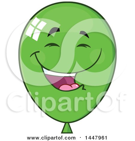 Clipart of a Cartoon Laughing Green Party Balloon Mascot - Royalty Free Vector Illustration by Hit Toon