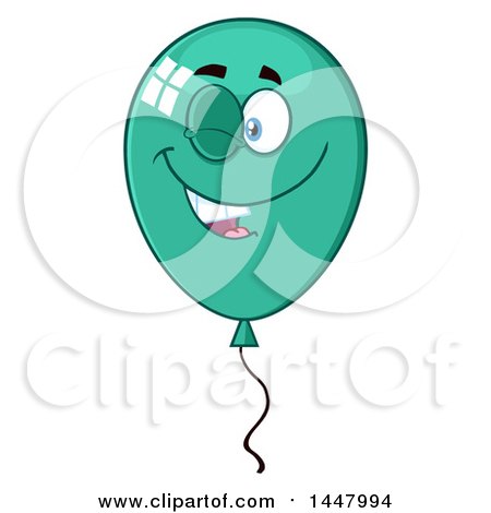 Clipart of a Cartoon Winking Turquoise Party Balloon Character - Royalty Free Vector Illustration by Hit Toon